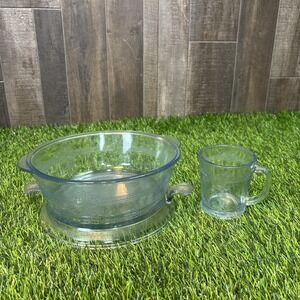 Fire-King Clear Glass Scroll Pattern 3-Piece Bowl & Pie Plate Lot Vintage